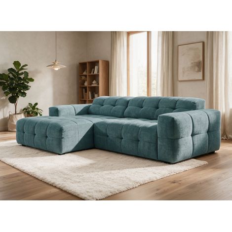 Canapé d'angle relax électrique en velours texturé bleu FEDORA - (1/5)