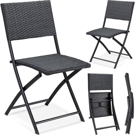 Casaria – Chaise de camping pliante en polyrotin – Résistante aux intempéries – Charge max. 120 kg – Structure en acier galvanisé – Set de 2 noir