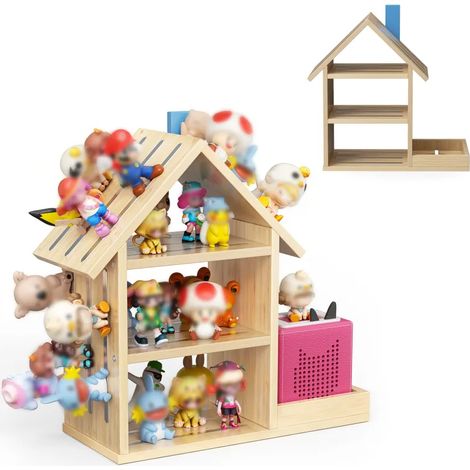 Étagère murale en bois en forme de maison, pouvant contenir de 12 à 40 jouets Tonie, idéale pour les filles et les garçons. (1/5)