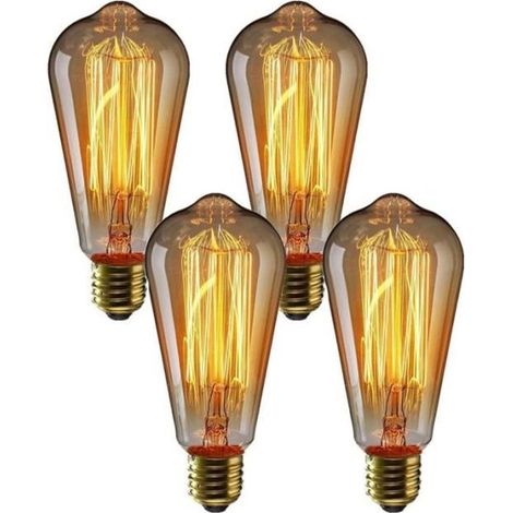 HONORNIC - 4 X E27 Wolka 40W  Ampoule Edison Incandescent Bulb Vintage ST64 Blanc Chaud
