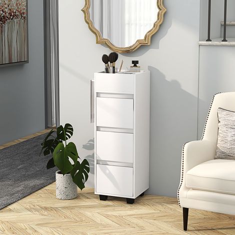 Badezimmerschrank mit 4 Fächern, 3 Schubladen und Handtuchhalter, Maße 35 x 30 x 90 cm, weiß