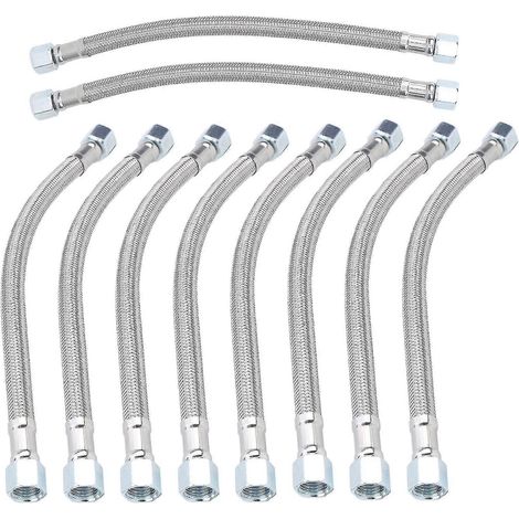 Lot de 10 tuyaux métalliques flexibles de 35 cm pour compresseur d'air - Acier moulé 14 x 1,5 mm (1/5)