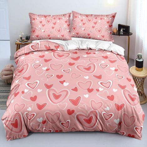 Bettwäsche-Set 200x200 cm mit Herzen, Rosa, Mikrofaser, 3-teilig