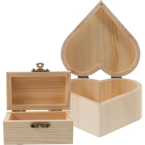 2 pezzi Scatola portagioie in legno non rifinita per ragazzo fai da te e (1/5)