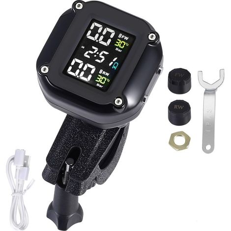 Motorrad-Reifendruckkontrollsystem (TPMS), IP68 wasserdichtes Motorrad-Reifendruckkontrollsystem mit LCD-Bildschirm und 2 externen drahtlosen Sensoren (1/5)