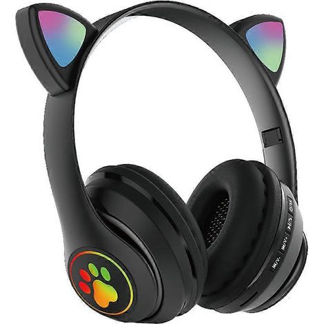 Casque sans fil Bluetooth avec oreilles de chat, lumière LED, pliable et micro intégré. (1/5)