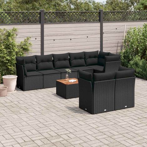 vidaXL Salon de jardin 9 pcs avec coussins noir résine tressée (1/5)