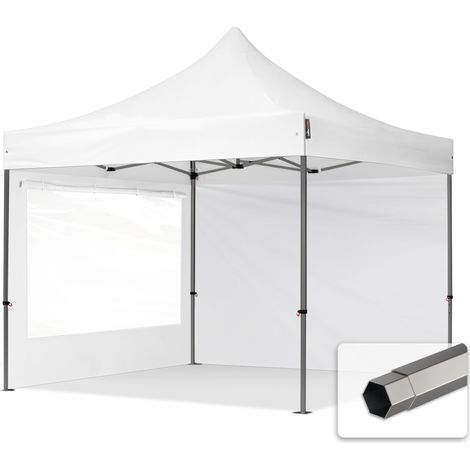 3x3 m Faltpavillon, PREMIUM Stahl 40mm, Seitenteile mit Panoramafenstern, weiß