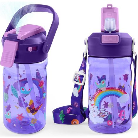 600ml Gourde Enfant pour École et Loisirs, Licorne Violet Étanche avec Fonction Spray et Paille Sport, Bouteille d’eau Robuste pour Filles, Idéal pour Cartable et Vélo (1/5)