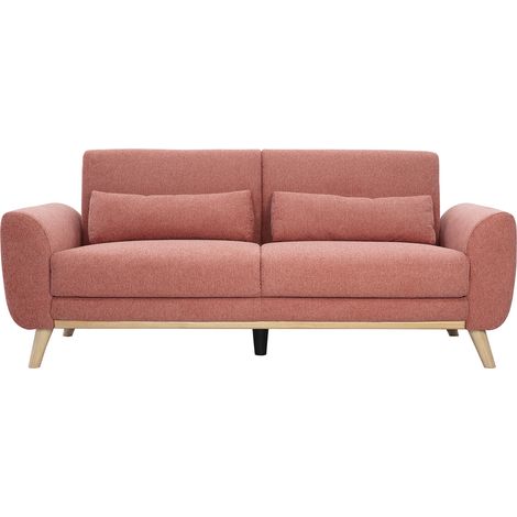 Skandinavisches 3-Sitzer-Sofa in terrakotta-farbenem strukturiertem Samteffekt und hellem Holz EKTOR