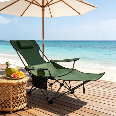 chaise fauteuil pliable camping réglable acier vert OKMYHOME (1/5)