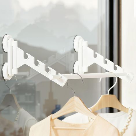Suction Cup Hooks Wall Mounted Foldable Wall Mounted Hooks with Telescopic Rod for Bathroom Bedroom Balcony (2 Pack) (White) (1/5)