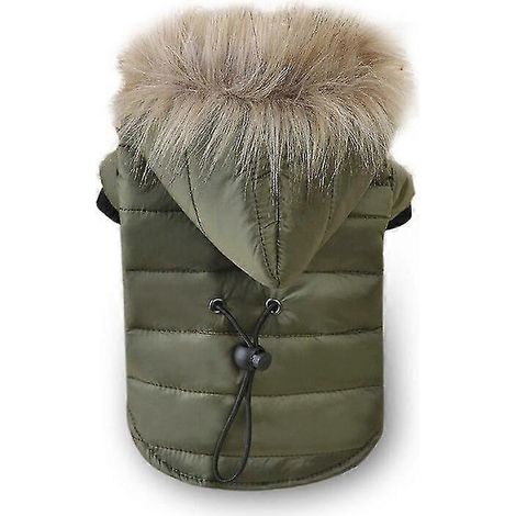 Chaqueta de invierno súper abrigada para perros, abrigo de algodón grueso para chihuahua, ropa suave para mascotas pequeñas, sudaderas con capucha para cachorros, color verde militar. (1/5)