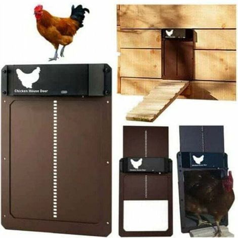 Porte poulailler Automatique avec capteur de lumière - Poulailler entièrement étanche en Porte de poulailler à Induction - Porte de poulailler(brun) (1/4)