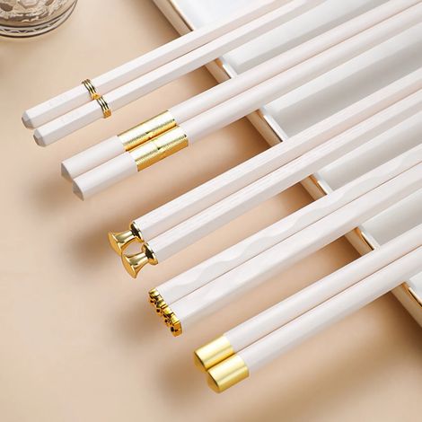 (Platine) 5 paires de couteaux réutilisables de style japonais, en métal, adaptés à une utilisation dans les cuisines chinoise et coréenne. (1/5)