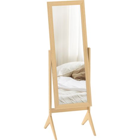 HOMCOM espejo de pie cuerpo entero reclinable 47x46x148 cm, espejo de cuerpo entero independiente con soporte y marco rectangular, para salón, roble