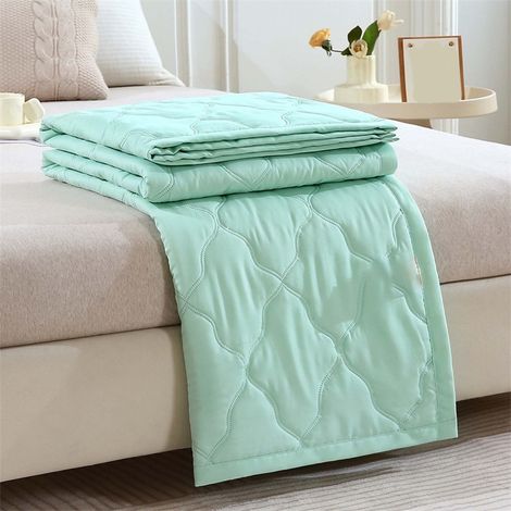 Couette Été - 100 x 150 cm - Coton Lavé 98 % - Élasthanne 2 % - Ventilation Naturelle - Vert Menthe - 1 Pièce (1/5)