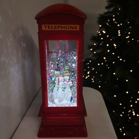 26.5cm Christmas Water Spinner Telephone Box Design with Snowman Scene  Dual Power (1/5)