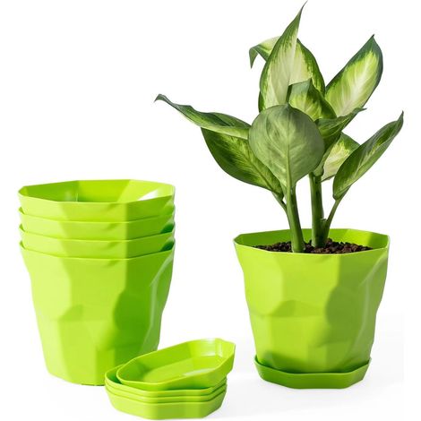 Dekorativer Blumentopf  Set  PP  12,5 cm x 15 cm  Blau/Weiß/Grün/Orange  5 Töpfe + 5 Untersetzer  Stabiles geometrisches Design