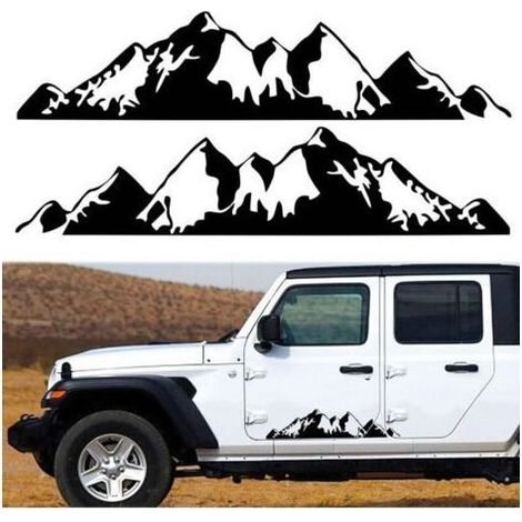 1 paire d'autocollants montagnes de (noir)pour voiture, carrosserie, portière, voiture, montagnes enneigées, véhicules toutterrain, autocollants universels de taille longue (1/4)