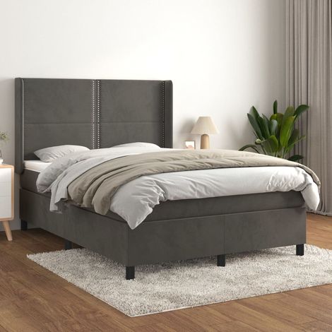 Lit Adulte - Lit Adulte - Lit à sommier tapissier avec matelas- Lit double - Meuble de Chambre à Coucher- Lit double - Meuble de Chambre à Coucher Gris foncé 140x190cm Velours CNIS8702801 (1/5)
