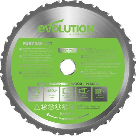 Evolution FURYÂ¨ Multi-Purpose TCT Circular Saw Blade 255 x 25.4mm x 24T (1/5)