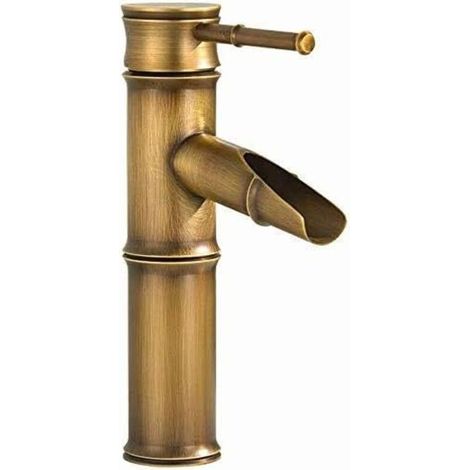Retro Brass Basin Faucet, Bathroom Sink Faucet, Retro Single Handle Basin Faucet, Retro Bamboo Waterfall Pattern Bathroom Sink Faucet, Antique Brass (1/5)