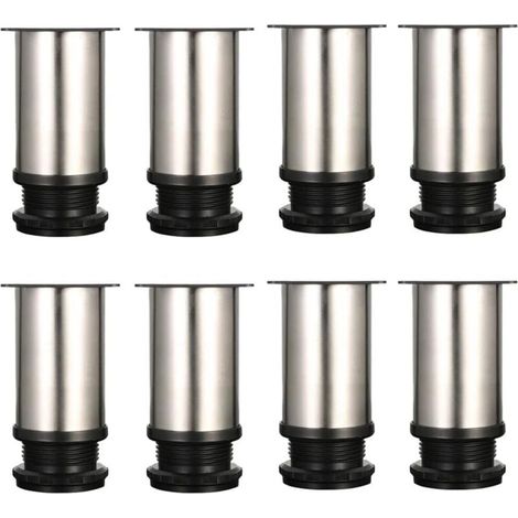 Set mit 8 verstellbaren Möbelfüßen - Chrommetall - Höhenverstellbar (Gesamt: 80-95 mm)