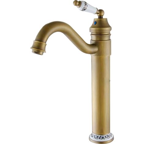 Robinet Lavabo - Bec Haut Pivotant 360° - Corps Laiton - Finition Bronze Doré - Pour Salle De Bain - 1 Pièce
