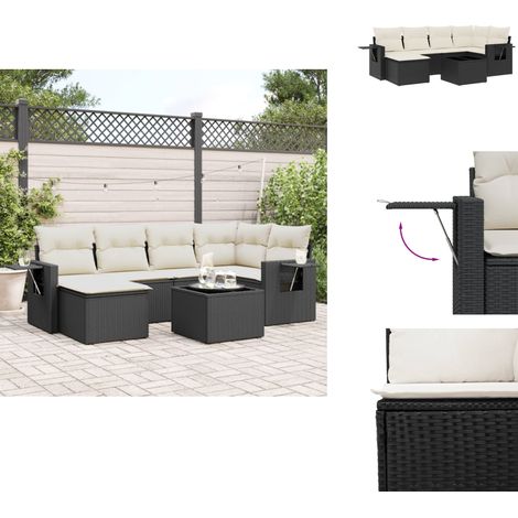 Salon de jardin 7 pcs avec coussins noir résine tressée - Ensemble Salon De Jardin - Salon De Jardin - Meuble De Jardin - Meubles Exterieur - Mobilier De Jardin (1/5)