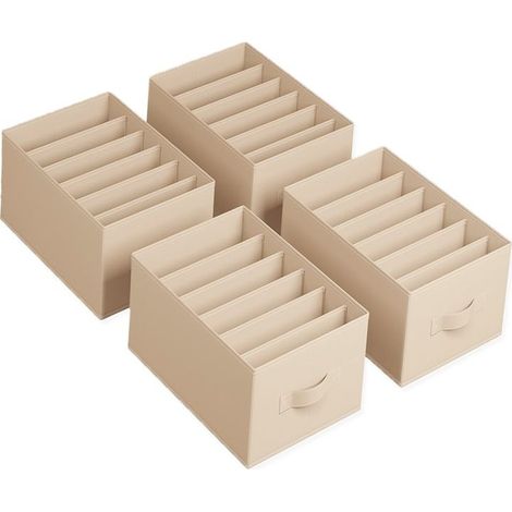 Lot de 4, Organisateur à 6 Compartiments, Boîtes de Rangement, haussettes organiseur pour vêtements,Panier, 42 x 30 x 17 cm, pour Pantalons, Vêtements, pour la garde-robe de dortoir à domicile(Beige) (1/5)