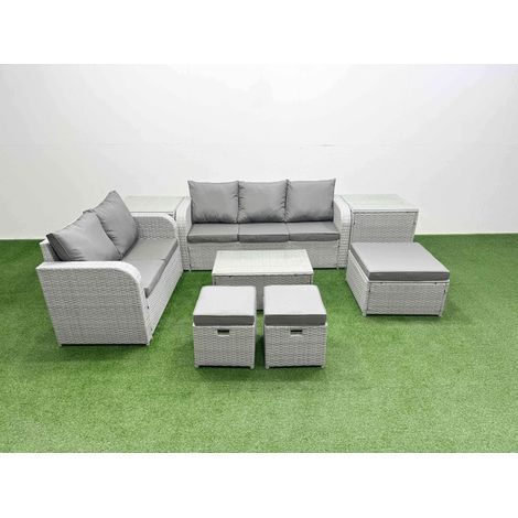 Fimous 8 Seater PE Rattan Wicker Garden Furniture Patio Conservatory Sofa Set with Rectangular Coffee Table 3 Seater Sofa Love Sofa 3 Stool 2 Side Table (1/4)