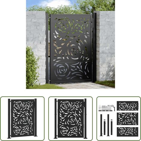 vidaXL Stahl Tor - Gartentor Schwarz 100x125 cm Stahl Flammendesign (1/5)