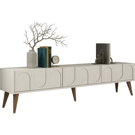 TV-Schrank Scafa, 3 Klapptüren, 3 Fächer, 180x35x44h cm Cremeweiß