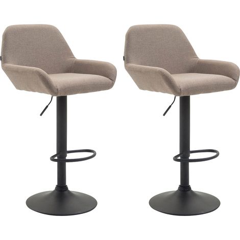 Lot de 2 tabourets de bar moderne et confortable en tissu taupe pieds trompette en métal noir TDB10230