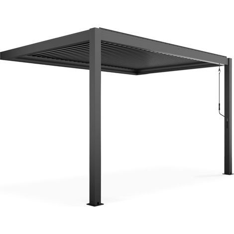 Oviala – Pergola bioclimatique adossée en aluminium 3 x 4 m – Lames orientables – Gouttières intégrées – Hauteur 2,57 m