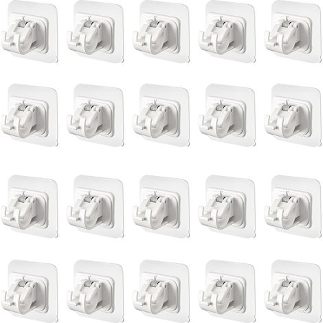 lot de 20 supports tringle rideau, abs blanc, fixation autocollante sans perçage, diamètre 2,2 cm, pour cuisine salle de bain