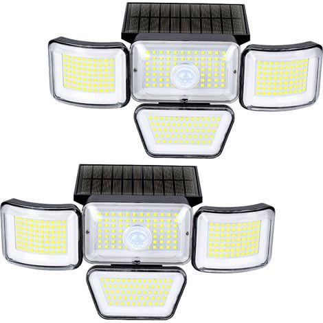 Lot de 2 lampes solaires d'extérieur étanches, 278 LED, applique murale de sécurité avec détecteur de mouvement, angle réglable, 3 modes (1/5)