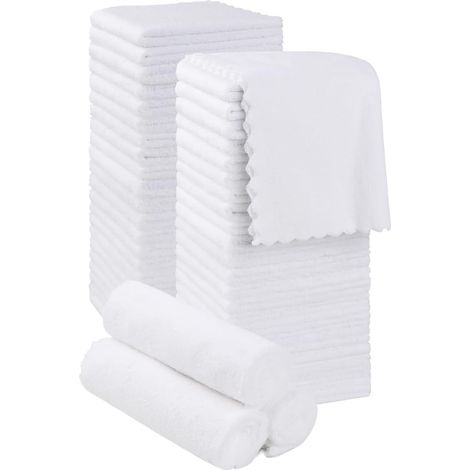 Set mit 48 ultraweichen, saugfähigen und schnelltrocknenden Mikrofaser-Waschlappen, für den Einsatz in Badezimmern, Hotels und Sportstätten, weiß