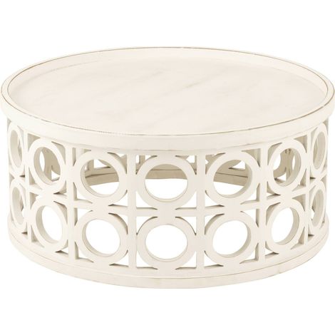 Table basse sculptée blanche en bois esprit contemporain - Blanc mat sculpté (1/5)