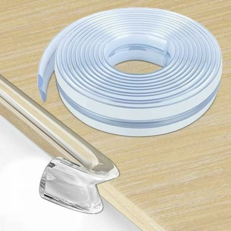 Protection d'angle de table en silicone pour bébé, 6 m, pré-adhésive, transparente, pour meubles et coins de meubles (6 m x 1,5 cm de large) (1/3)