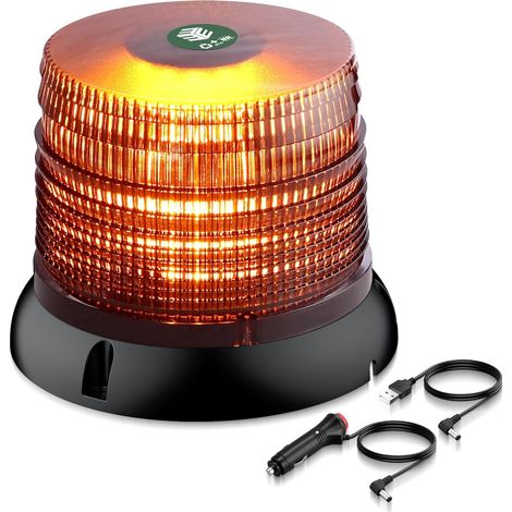 Gyrophare LED Sans Fil 72 LEDs Jaune - Rotatif Stroboscopique avec Télécommande RF, Batterie Li-ion 4000mAh (8h Autonomie), Double Charge USB pour Voiture Camion Tracteur (1/5)