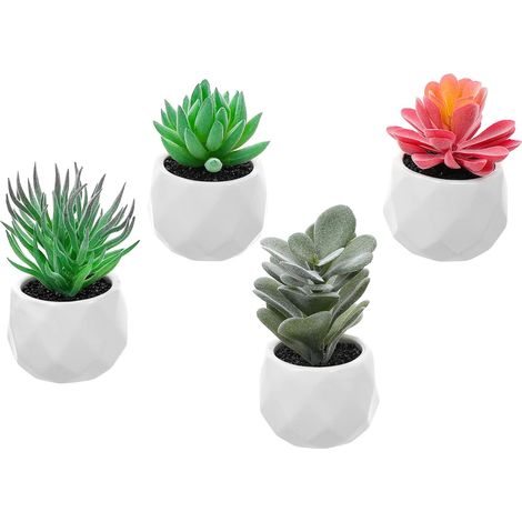 Bonsaï Succulent Artificiel Réaliste, Plante Grasse Simulée en Céramique et PVC, Lot de 4, Déco de Bureau sans Arrosage (1/5)