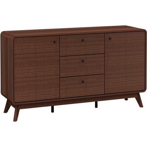 Buffet moderne 2 portes 3 tiroirs en MDF effet noyer – Dimensions : 120x80x40cm – Meuble élégant pour salon ou chambre (1/4)