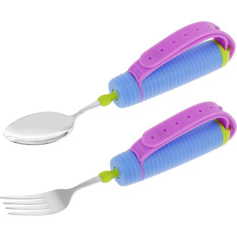 Posate appesantite per chi soffre di artrite alle mani: set di cucchiai e forchette con cinghie regolabili e angolo di rotazione per una presa e un comfort ottimali. (1/5)