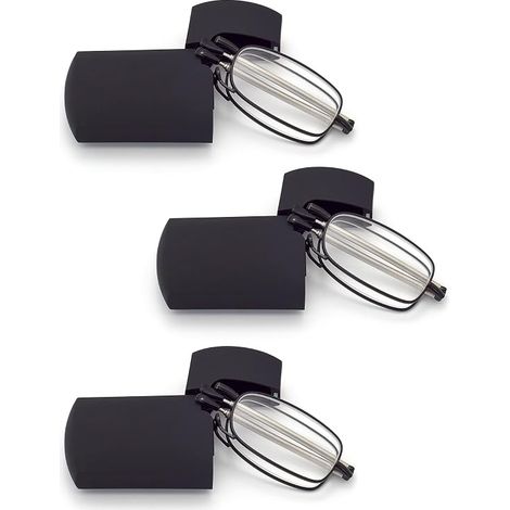 Tres pares de gafas de lectura plegables con carcasa rígida, gafas de lectura portátiles de bolsillo con bisagra de resorte y lentes transparentes. (1/3)