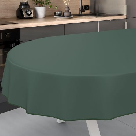 Nappe en Toile cirée, Lavable, pour Table de Jardin, pour l'extérieur et l'intérieur, Ovale, avec Ourlet, Vert Sapin, 220 x 140 cm (1/5)
