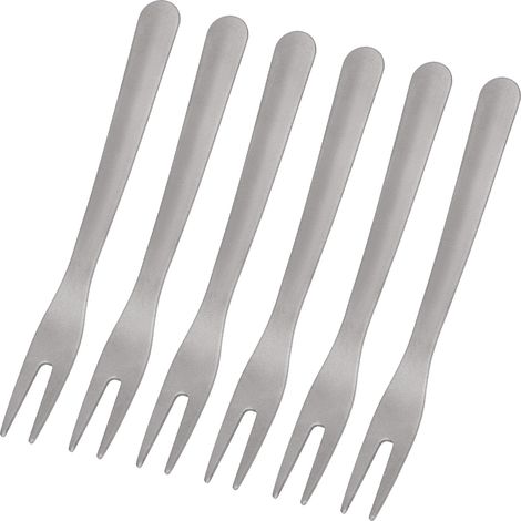 Lot de 6 fourchettes à fruits en titane pur pour le camping, mini-fourchettes à dessert, steak, gâteau et fromage, légères et faciles à nettoyer. (1/5)