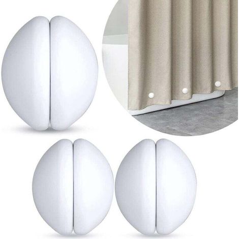 Poids magnétiques pour rideau de douche, bas alourdi avec revêtement en silicone antirouille, empêche le rideau de douche de bouger avec le vent, convient pour rideaux et nappes (blanc, 3 pair (1/4)