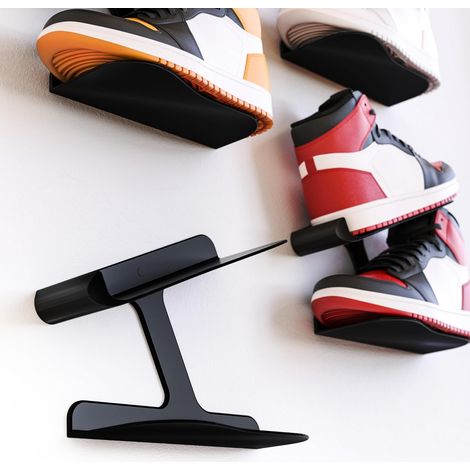 Support Mural Chaussures Flottant Noir, 2 Pièces Présentoir pour Entrée (1/5)